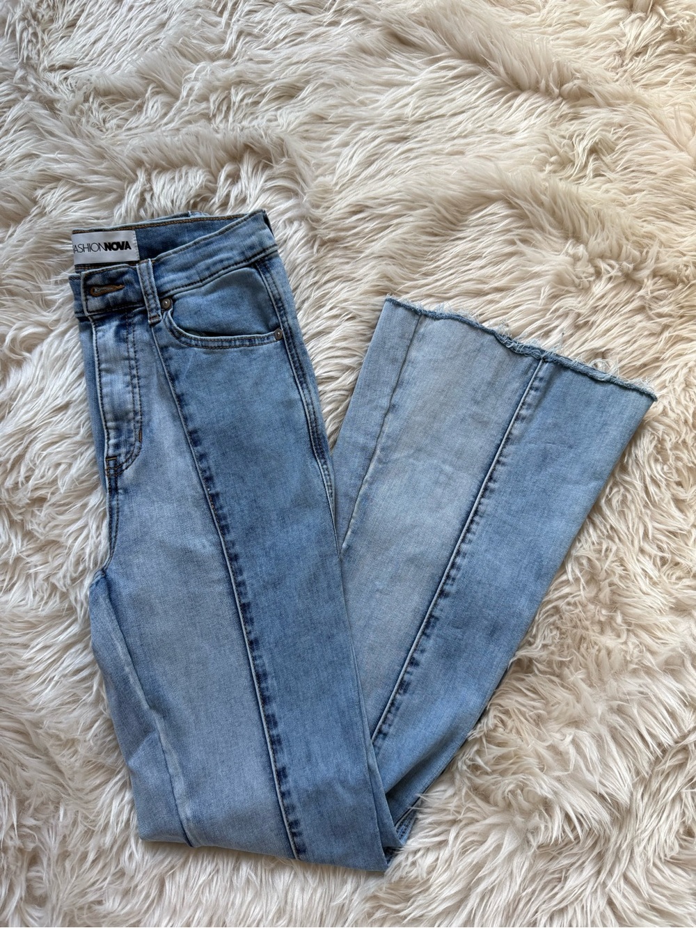 Fashion Nova Light Blue High-Rise Flared Jeans